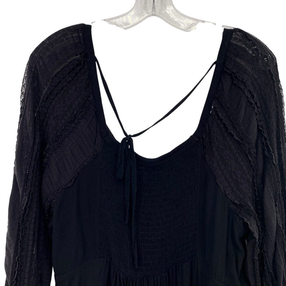 Torrid Black Tie Front Peplum Blouse Gauze Lace Sleeve - Picture 3 of 11